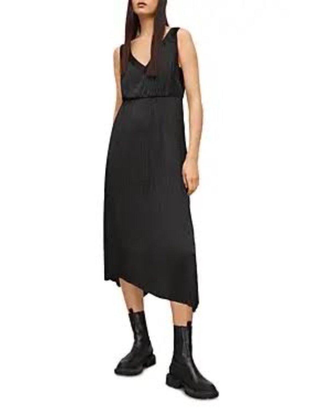NWT AllSaints Jennita Pleated Midi Dress Black Size XS